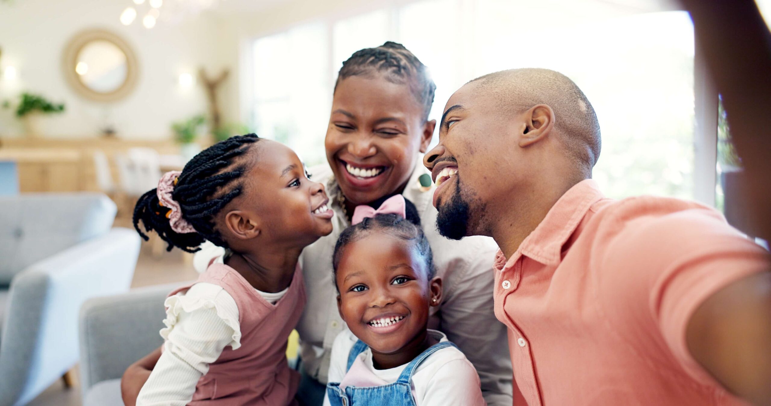 a family smiling and laughing