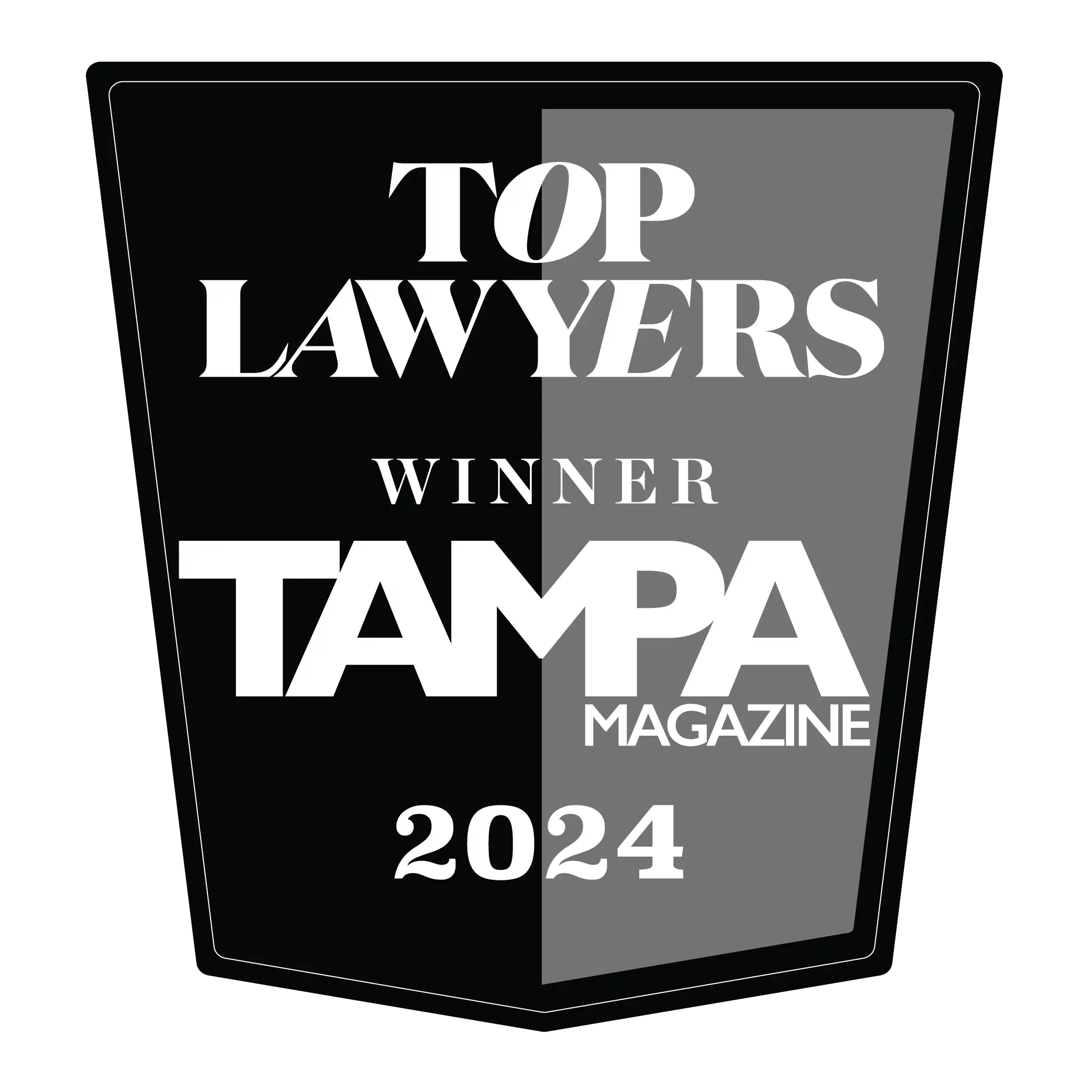 Badge denoting status as Top Lawyers of 2024 winner from Tampa Magazine